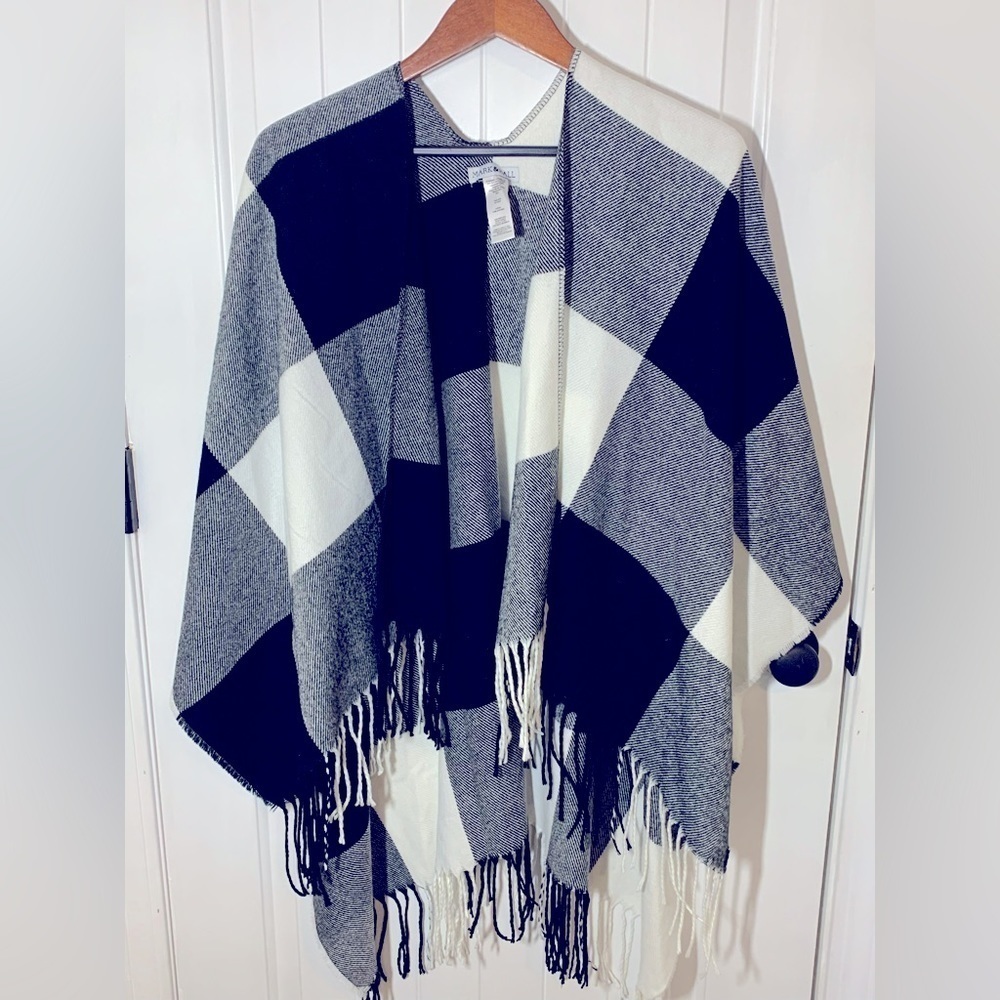 Mark & Hall Buffalo Plaid Pancho W/ Fringe